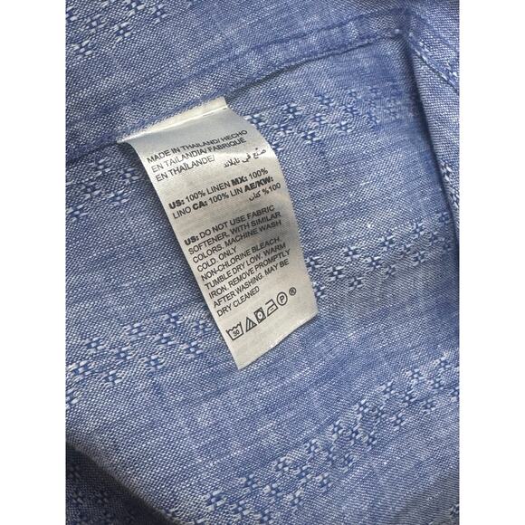 Chico's No Iron Linen Button Down Shirt Blue Stripe Woven Half Sleeve Sz 1.5/10 - Picture 4 of 4